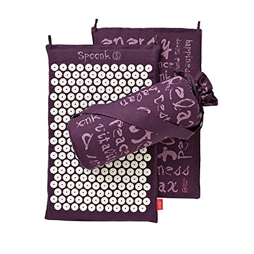Spoonk Organic Hemp Acupressure Mat - Regular Size, Plum Purple - Stimulates Circulation, Relieves Muscle Tension & Pain, Reduces Stress, Promotes Deep Sleep - Made with Sustainable Materials