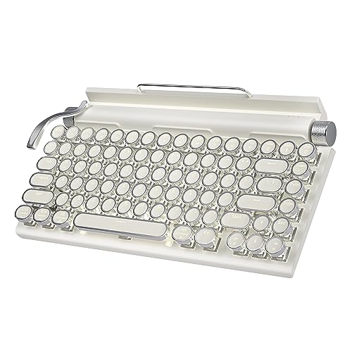 Retro Typewriter Keyboard Wireless, Mechanical Gaming Vintage Keyboard 83-Key Blue Switches Punk Round Keycap, 14 Modes LED Backlight, Type-C, Bluetooth 5.0，Compatible with PC/Laptop/Pad/Phone, White