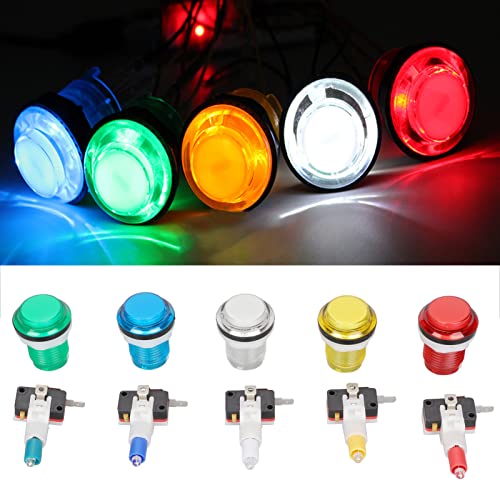 GOWENIC Arcade Game Push Button, LED DIY Arcade Machine Game Micro Switch, 5 Push Button 5 Light Switch, no Driver Required, Responsive and Zero Delay, Long Life, 5 Colours