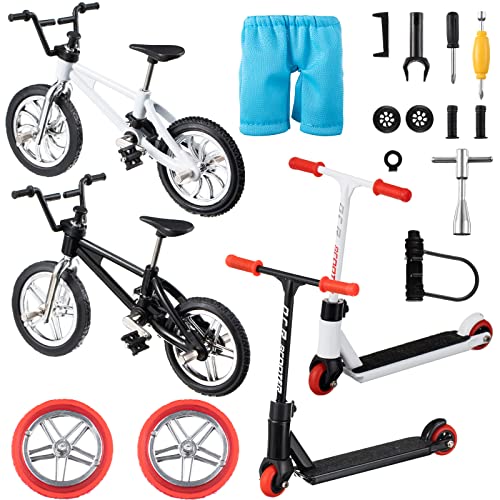 Zomiboo 18 Pieces Finger Toy Set Including Alloy Finger Bikes, Finger Scooter, Finger Pants, Replacement Wheels, Bike Lock and Mini Tools Movement Party Favors()