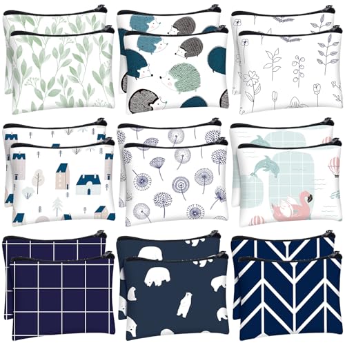 Silkfly 18 Pcs Small Canvas Coin Purse Cute Change Purse for Girls Zipper Coin Pouch Kids Mini Coin Bag Tiny Pouch for Women Keychain Key Holder, 9 Styles