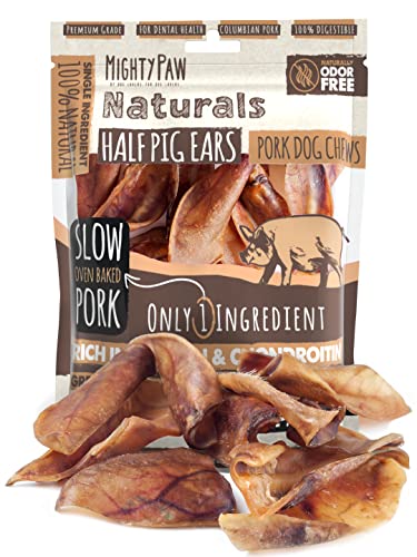 Mighty Paw Half Pig Ears for Dogs | All Natural Dog Treats. Single Ingredient Pig Ear Dog Treats. Better Than Rawhide Dog Snacks for Puppy and Large/Medium Dogs. Pigs Ears Dog Chews 1 Ingredient Treat