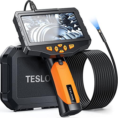 Teslong Inspection Camera, Dual Lens Endoscope Camera with Light 5' IPS Screen Digital Industrial Borescope,1080P Endoscope Waterproof Flexible Probe Borescope Camera with Light(16.4ft)
