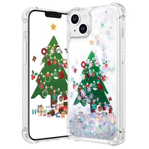 Maxdara for iPhone 13 Case with Glitter Quicksand, iPhone 13 Christmas Case Floating Bling Slim Four Corners Protective Phone Case for iPhone 13 6.1 inch