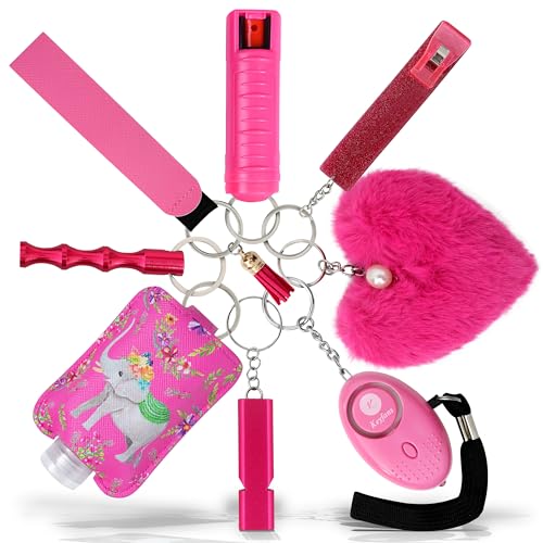 Keyfans - Keychain Set For Women with Whistle, Pom Pom, Bracelet...Gifts For Girls Friends, Mom, Daughter (Pink)