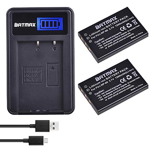 Batmax 2Pcs FNP-60 NP-60 Battery + LCD USB Charger for Fujifilm NP-60, Kodak KLIC-5000 SLB-1137 Li-20B Kodak EasyShare, One Series AZ-1, AZ-2 Camera; MX-890 11N09T MX-810 MX-880 MX-950 MX-980 Remote