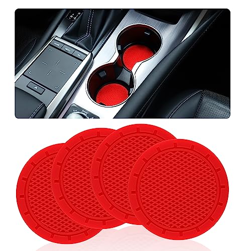 GaRhpomxy Car Cup Holder Coasters, 4pcs Cup Coasters for Car Drink Holder, Universal Non-Slip Cup Holders Embedded in Coaster Car Coaster, Car Accessory (Red)