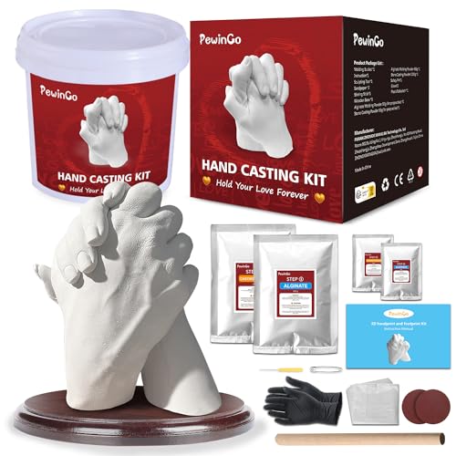 Hand Casting Kit Couples,PewinGo Plaster Hand Mold Casting Kit, Hand Mold Kit Couples,DIY Gifts Ideas for Couples,Valentines,Engagement,Anniversary,Family,Child,Wedding,Boy/Girlfriend