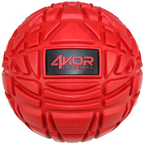 4KOR Fitness Massage Ball for Deep Tissue Myofascial Trigger Point Release, Physical Therapy, and Muscle Relief - 1 Grippy Mobility Roller Ball - Large 4.75 Inch Red Fireball