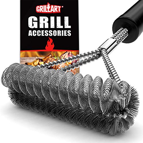 GRILLART Grill Brush Bristle Free & Wire Combined BBQ Brush - Safe & Efficient Grill Cleaning Brush- 18' Grill Cleaner Brush for Gas/Porcelain/Charbroil Grates - BBQ Accessories Gifts for Men