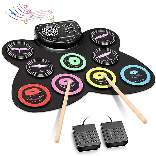 Anpro Electric Drum Set, 9 Drum Pad with Headphone Jack, Roll-up Electronic Drum Kit with Built-in Speaker Drum Pedals Drum Sticks 10 Hours Playtime, Great Christmas Birthday Gifts for Kids…
