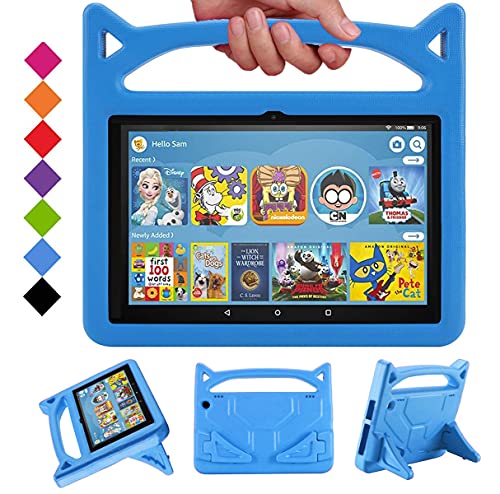 Fire HD 8 Kids Case 2022/2020,Fire 8 Plus Tablet Case-SHREBORN Kid-Proof [Kids Friendly] Case with Stand Handle for All-New Amazon Kindle Fire HD 8 Tablet(12th/10th Generation, 2022/2020 Release)-Blue