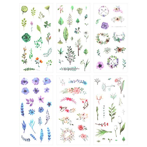 3 Set(18 Sheet) Fresh Floral Summer Green Plants Leaf Flower Tree Branches Stationery Sticker Scrapbooking Planner Journal Diary DIY Decorative Label Craft Stickers (Summer's Gift)