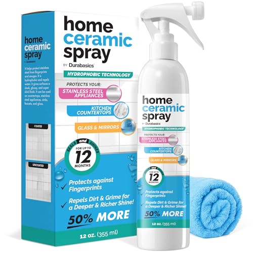 [12 Oz] Home Ceramic Coating Spray Kit - Shine, Seal & Protect Kitchen & Bath Surfaces - High Shine - Repels Stains & Grime Effortlessly - Use on Stainless Steel, Sinks, Countertops, Glass & More