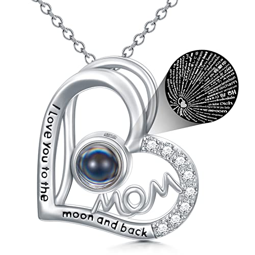Dorunmo I Love You Necklace 100 Languages Projection Necklace Mom I Love You to the moon and back Pendant Necklace jewelry Romantic Gifts for Mom Women Birthday Mothers Day Christmas Day