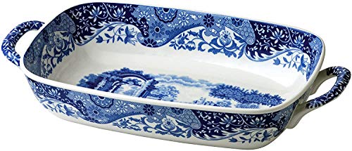Spode Blue Italian Collection Baking Dish with Handles | Oven to Table Lasagna Dish | Handled Serving Tray | Made of Fine Porcelain | 11.5 x 8 Inch | Blue/White