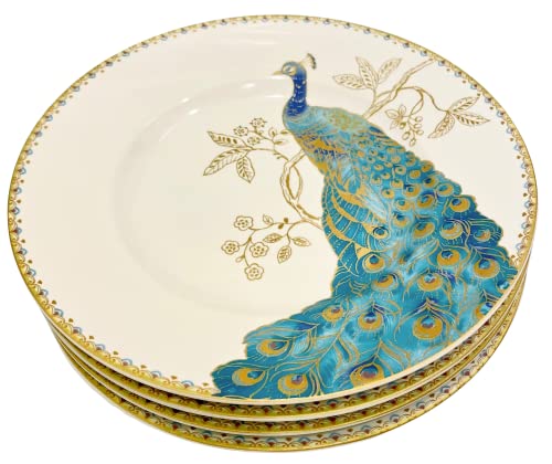 222 Fifth Peacock Garden Fine Porecelaine Salad / Luncheon Plates | Set of 4 | Diameter: 8.5'