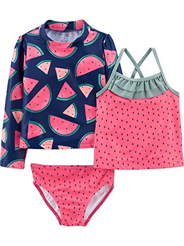 Simple Joys by Carter's Toddler Girls' 3-Piece Assorted Rashguard Sets, Watermelon, 4T