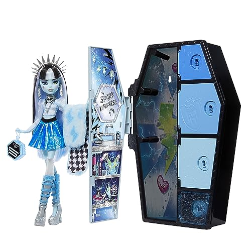 Monster High Doll and Fashion Set, Frankie Stein, Skulltimate Secrets: Fearidescent Series, Dress-Up Locker with 19+ Surprises