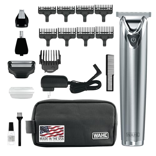 Wahl USA Stainless Steel Lithium Ion 2.0+ Beard Trimmer for Men - Electric Shaver & Nose Ear Trimmer - Rechargeable All in One Men's Grooming Kit - Model 9864SS