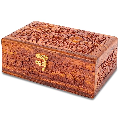 ZEDANU Handmade Wooden Jewelry Box Organizer Wooden Trinket Keepsake Jewellery Storage Box Vintage Box Multipurpose Organizer Chest Great Gift For Your Loved Ones