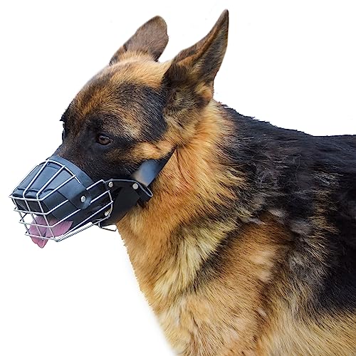Wire Dog Muzzle German Shepherd for Medium Large Dogs Adjustable Durable Metal Basket for Biting Chewing Barking