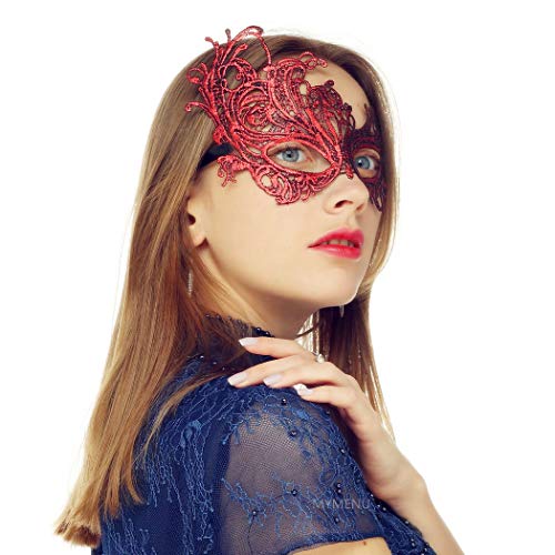MYMENU Masquerade Mask for Women Luxury Venetian Mask Women's Lace Eye Mask For Masquerade Party Prom Ball Bar Costume Festival Carnival Mardi Gras (Phoenix Red)