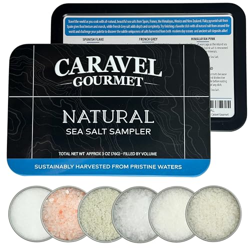 Natural Sea Salt Sampler Set, Pure Finishing Salt with a Rich Taste, Gourmet Cooking Gift and Salt Variety Pack from Around The World, 0.5 oz x Bundle of 6 Imported Salts - Caravel Gourmet Salt