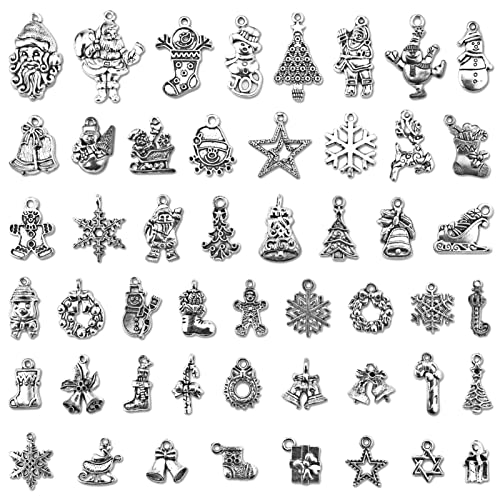 JIALEEY Christmas Charms, Wholesale Bulk Lots Christmas Charm Mixed Tibetan Silver Metal Pendants DIY for Jewelry Making Crafting and Christmas Ornaments