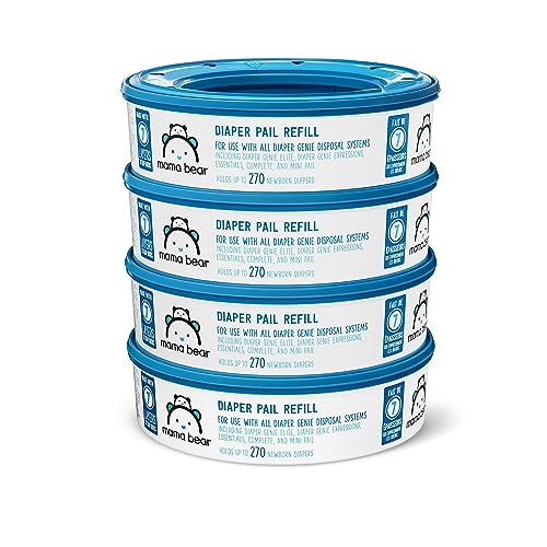 Amazon Brand - Mama Bear Diaper Pail Refills for Diaper Genie Pails, Unscented, 1080 Count (4 Packs of 270 Count)