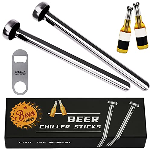 Stocking Stuffers Gifts for Men Adult Dad Christmas, 2pc Beer Chiller Sticks with 1 Bottle Opener, Gift for Him Coworker Husband, Unique Beer Gifts for Men, Cool Anniversary Birthday Gift Ideas
