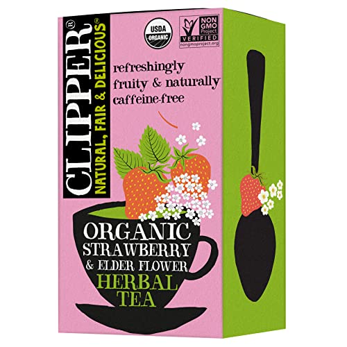 Clipper Tea Strawberry & Elderflower Herbal Tea – Caffeine Free, USDA Organic, Great Hot or Iced – Refreshingly Fruity, Natural, Fair & Delicious – 20 Tea Bags