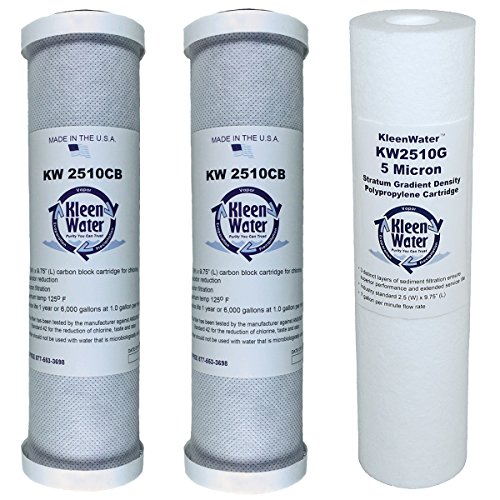 KleenWater 3 Cartridge Replacement Set compatible with Whirlpool WHERPF Reverse Osmosis (RO) Filter And Systems Requiring 2.5 X 9.75 Inch Double Open End Cartridges, Made in USA