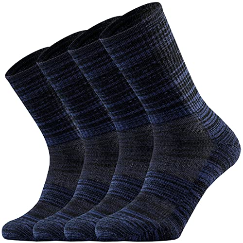 Ortis Men's Merino Wool Cushion Crew Socks with Moisture Wicking Control Light Weight Breathable for Outdoor Hiking Cycling(Navy Blue L)