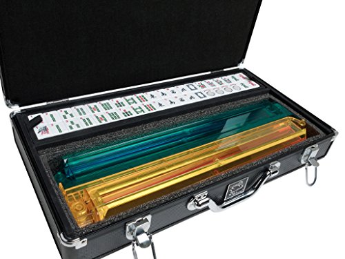 White Swan Mah Jongg Set - White/Burgundy Tiles - Modern Pusher Arms - Aluminum Case - Black