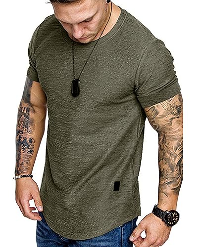 Fashion Mens T Shirt Muscle Gym Workout Athletic Shirt Cotton Tee Shirt Top Green X-Large