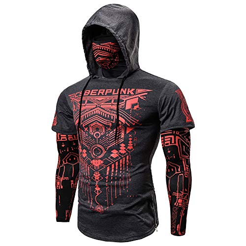 LILLIWEEN Mens Ninja Hoodie with Face Mask Hooded Long Sleeve Sports Riding Pullover Sweatshirt S Red