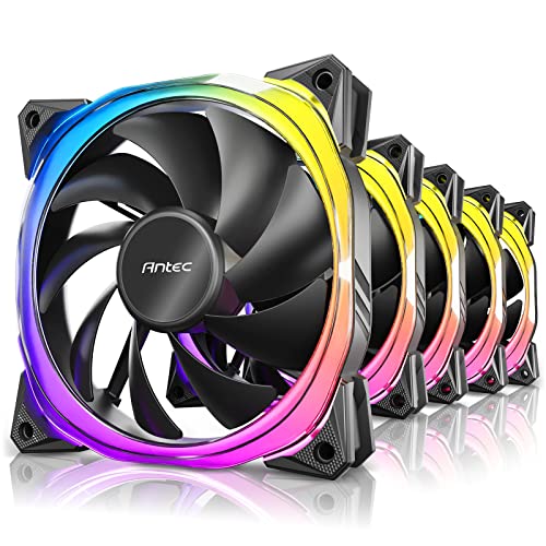 Antec RGB Fans, PC Fans, 5V-3PIN Addressable RGB Fans, 120mm Fan with Controller, Motherboard SYNC with 5V-3PIN, Fusion Series Black 5 Packs, Compatible with Desktop
