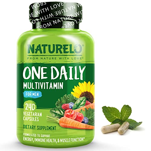NATURELO One Daily Multivitamin for Men - with Vitamins & Minerals + Organic Whole Foods - Supplement to Boost Energy, General Health - Non-GMO - 240 Capsules - 8 Month Supply
