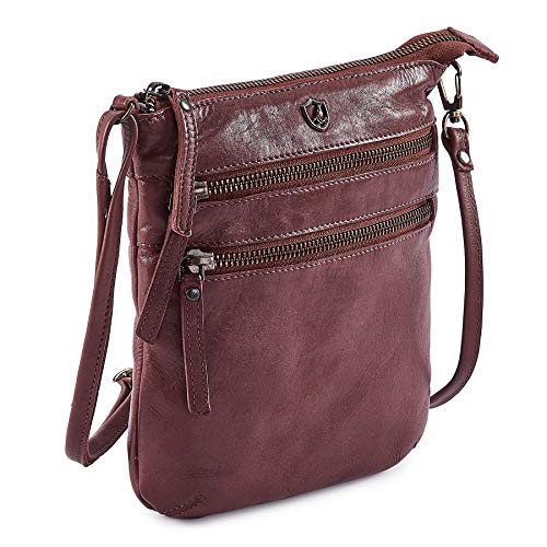 Cochoa Small Women Real Leather Crossbody Triple Zip Vintage Sling Handbag Purse Travel Crossover Shoulder Bag Handmade (Oxblood Washed Vintage)