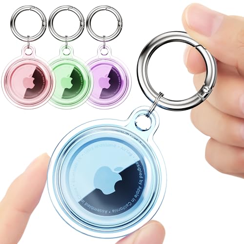 [4 Pack] Airtag Holder, Waterproof Air Tag Case with Keychain, Shockproof & Dustproof Airtag Holders for Dog Collar, Luggage, Keys, Full Body Anti-Scratch Protective (4 Colors)