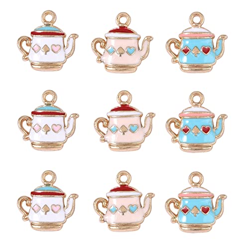 KitBeads 45pcs Enamel Teapot Charms Alloy Poker Charms Coffee Tea Kettle Pot Charms for Jewelry Making Bracelet Bulk