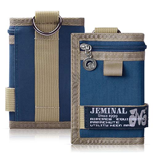 JEMINAL Trifold Canvas Outdoor Sports Wallet for Boys - Keychain Wallet for Women and Mens - Blue