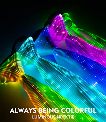 TECZERO Multiple Color LED Light up Neck Tie, Rechargeable Flash Necktie, Pre Tied with Adjustable Strap, Optical Fiber Luminous Novelty Costume for Halloween Christmas Festival Rave Party Gift