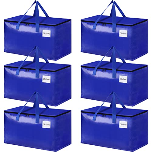 StorageRight Moving Bags-Heavy Duty Moving Boxes, Storage Totes with Zipper, Reinforced Handles and Tag Pocket-Collapsible Moving Supplies for Moving, Storage and Travel 93L(Blue-6 Pack)