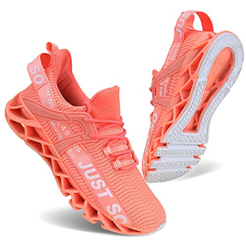 UMYOGO Slip On Breathe Mesh Walking Shoes Women Fashion Sneakers Comfort Shoes Orange Pink, 8.5 US