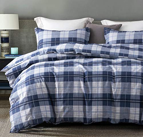 SLEEPBELLA Comforter Twin Size, 600 Thread Count Cotton Navy Blue & Grey Buffalo Pattern Blue Plaid Comforter Sets,Down Alternative Bedding Set 2Pcs (Twin, Navy Plaid)