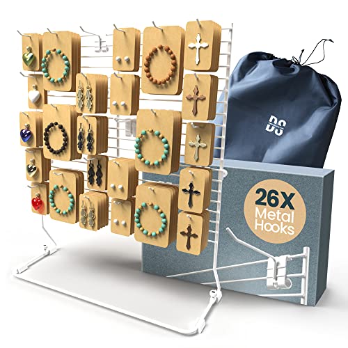 DS The Display Store White Jewelry Display for Selling With 26 Hooks, 20.1' x 17' Earring Display Stands for Selling, Bracelet Display, Keychain Display Stand, Jewelry Display Stand, Earring Organizer