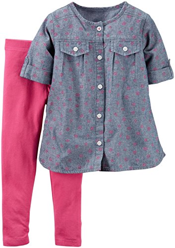 Carter's Baby Girls' 2 Piece Playwear Sets, Blue, Rose, 6 Months