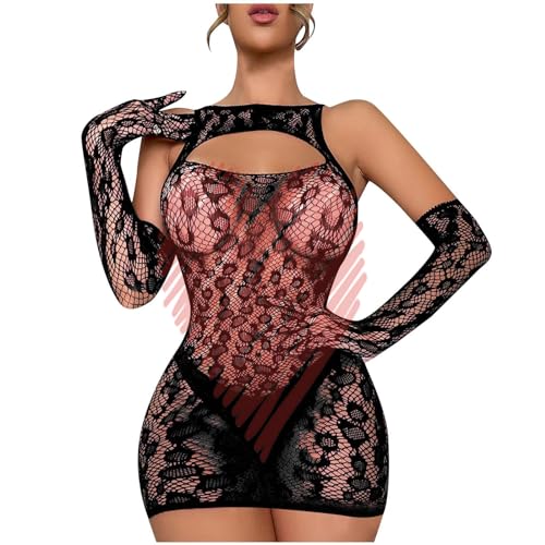 Sexy Outfit for Women Going Out Fishnet Cutout Bodysuit Dress Hollow Iron Diamond Mesh Wrap Hip Dress BlackOne Size